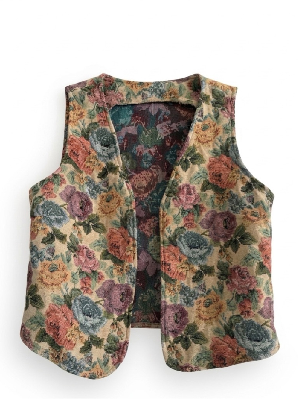Grandmacore Floral Tapestry Woven Vest Dark Academia Cottagecore Size M